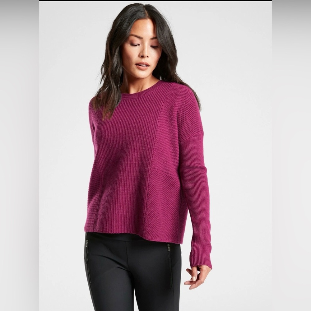 Athleta‎ Wool Cashmere Crewneck Sweater Purple Ribbed Long Sleeve Size M